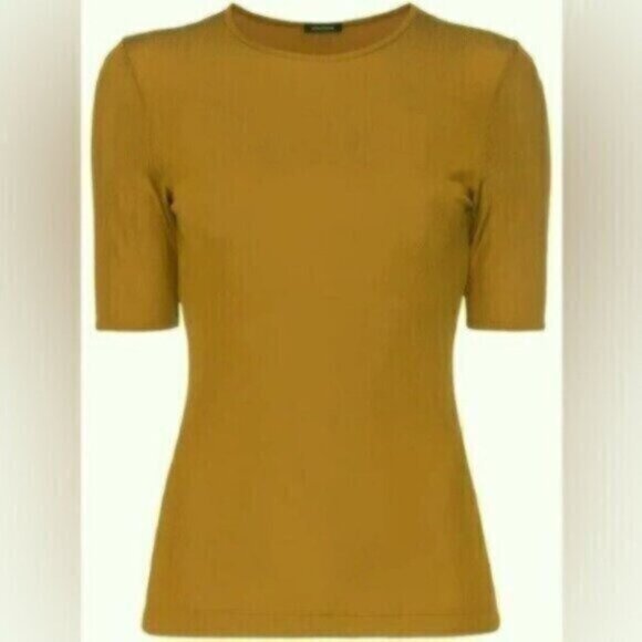 GOLDSIGN Ribbed Neutral Feminine Contemporary Stretch Holiday Luxury Tee - Picture 2 of 8